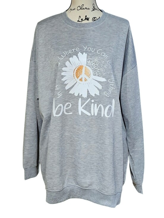 Tops - Be Kind Grey Floral Graphic Sweatshirt